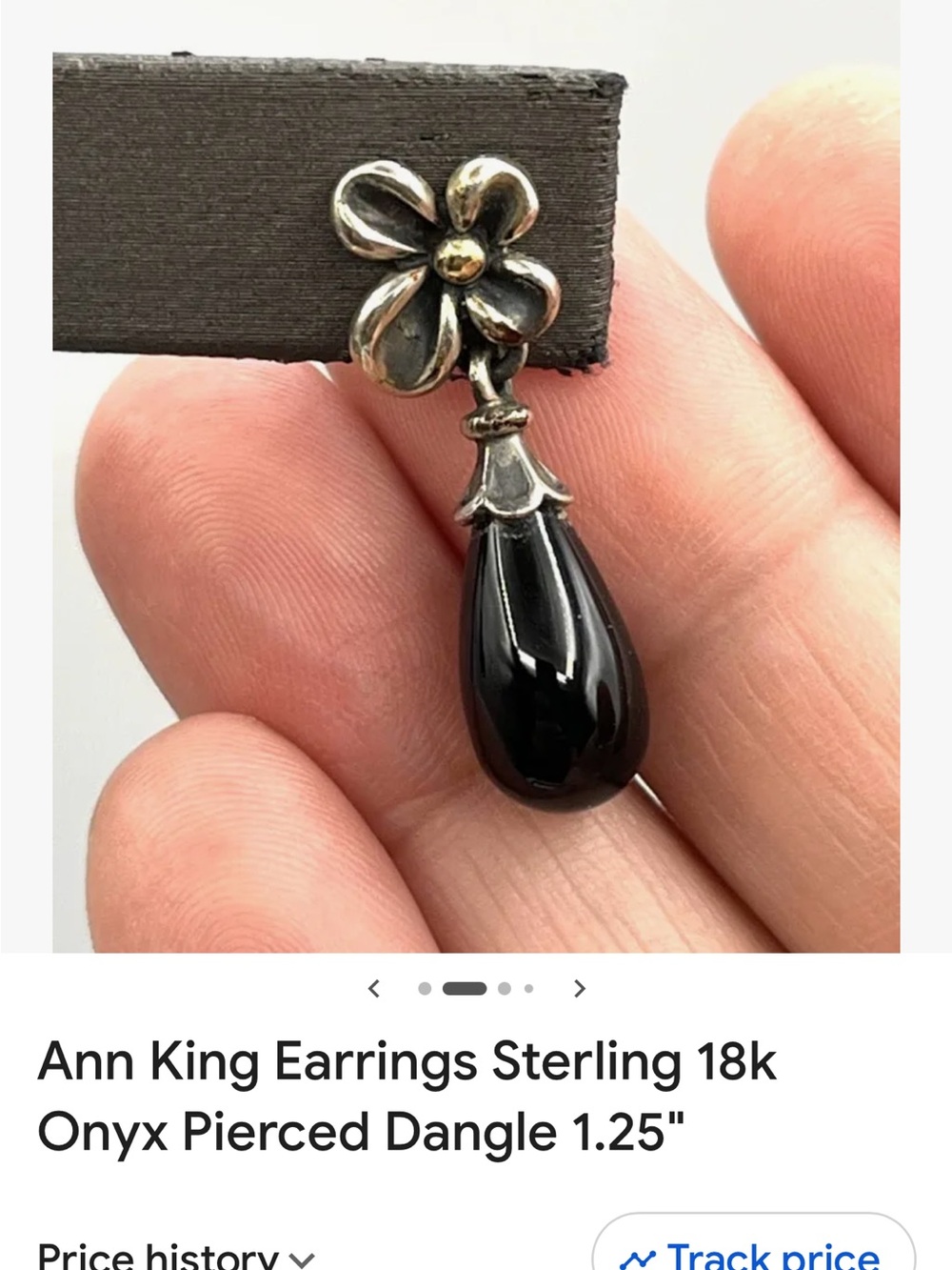 Retired & Signed Sterling Silver 18k Onyx Teardrop Dangle Earrings - Black